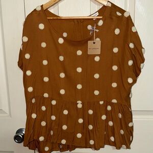 Blu Pepper Tan Polka Dot Blouse